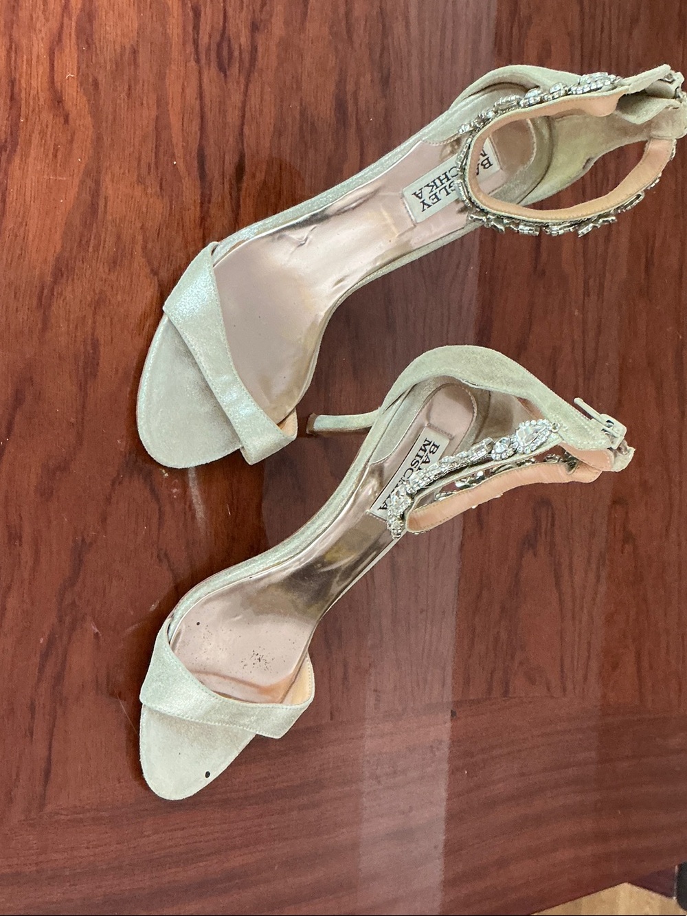 Badgley Mischka Champagne Crystal Ankle-Strap Heels